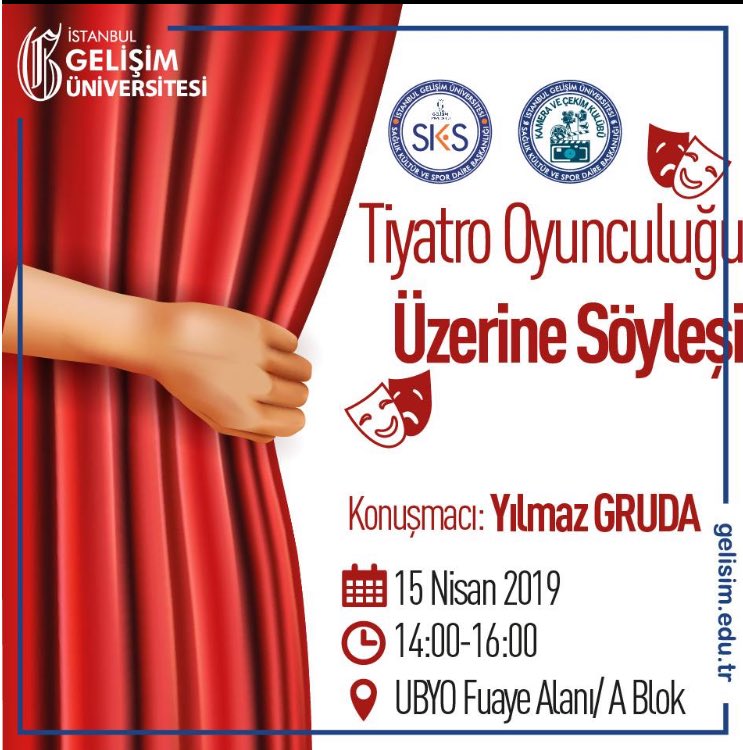 igusks's tweet photo. Tiyatro Oyunculuğu Üzerine Söyleşi Konuşmacı: Yılmaz Gruda #igü #igüsks #istanbulgelişimüniversitesi @kameravecekim https://t.co/wsPTt0pknO