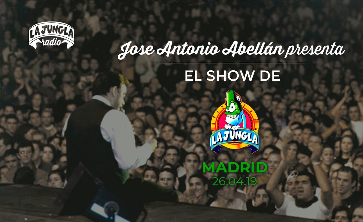 LaJunglaRadio's tweet photo. 🎟 ¿Quiéres venir al #ShowLaJunglaMadrid?
🗓 viernes 26 de abril, 2019 
⏰ 20:30, apertura de puertas 19:30 
📍Sala Shoko, Madrid  
💃🏼 ¡YA puedes comprar tu entrada en nuestra web! 👉🏼https://t.co/VECKmRyqby  ¡RT! 💚 https://t.co/DviVe1yQXu