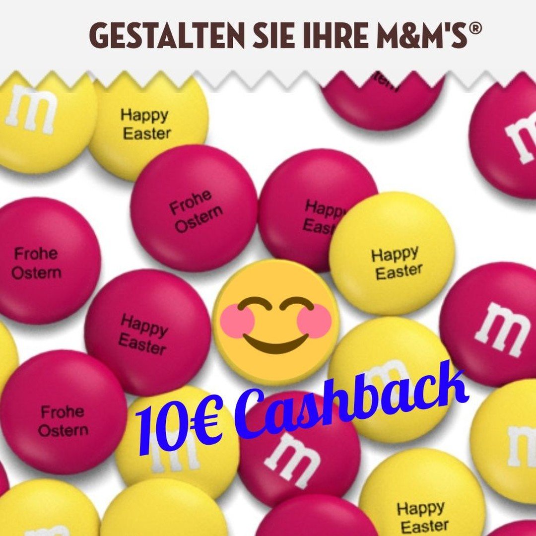 mycashbacks's tweet photo. Persönliche Geschenke sind immer noch die besten - personalisiere mit @MyMMscom doch mal ein paar M&amp;Ms und verschenke sie zu #Ostern! Nicht nur Text, auch Fotos können auf die leckeren Schokolinsen. Und für deine Bestellung bekommst du mit https://t.co/WQw4x9vsTS 10€ Cashback! https://t.co/ENfBDv5NK9