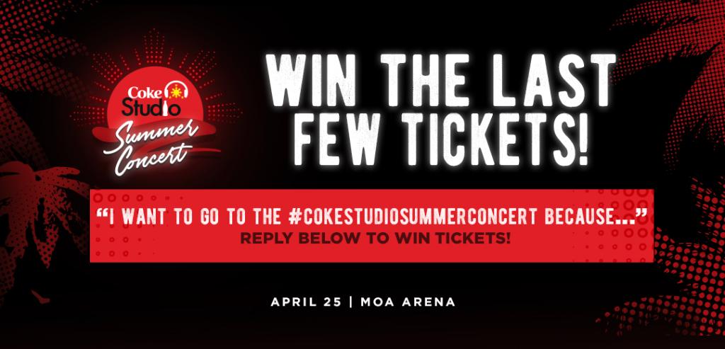 CocaColaPH's tweet photo. There’s still a chance you can go to the #CokeStudioSummerConcert! Comment below &amp; 69 fans will each win 2 e-vouchers. Just present the e-vouchers at SM Tickets branches within the redemption period along with a valid I.D. https://t.co/CnReDo2LzB