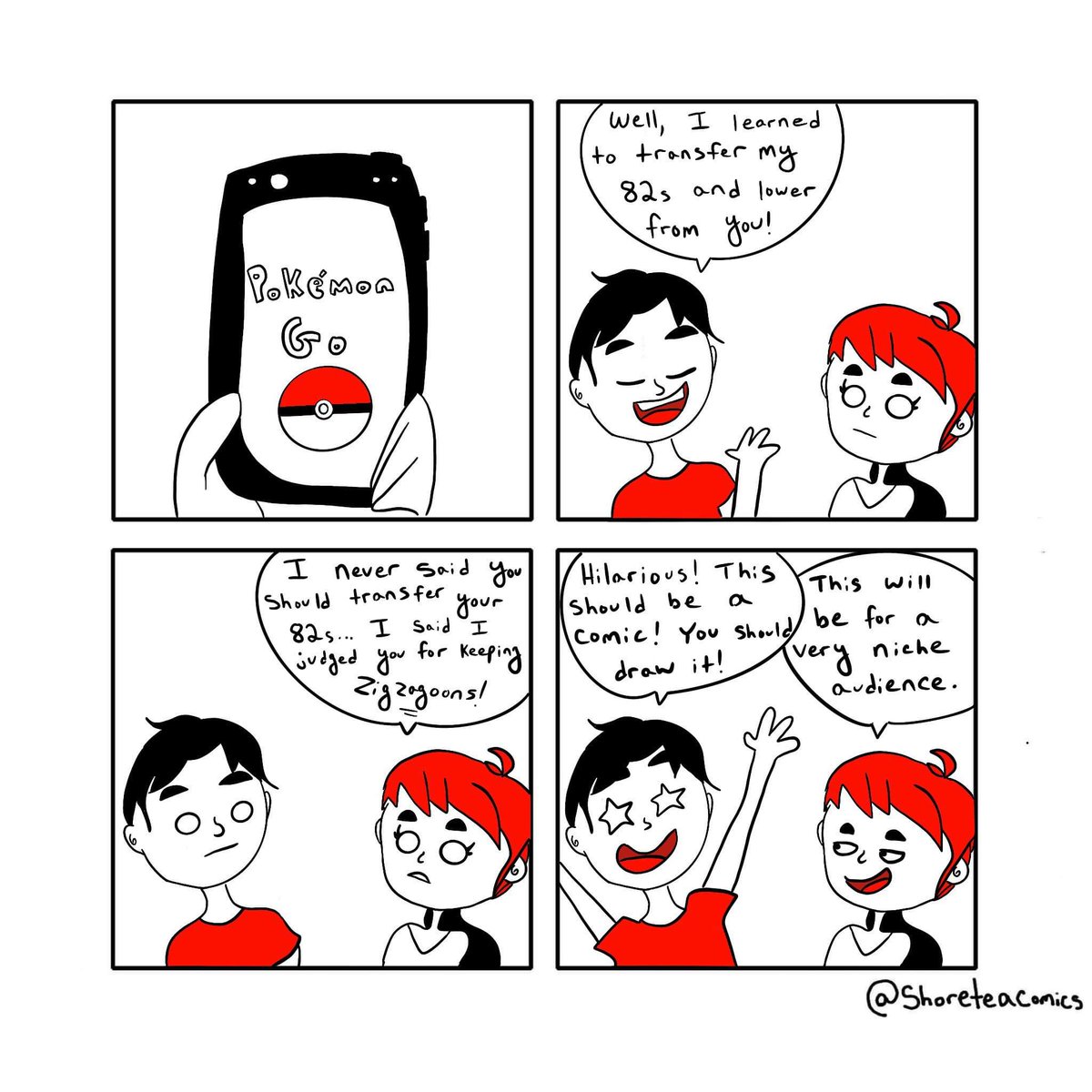 ShoreTeaComics's tweet photo. My dad is one of my biggest cheerleaders, support systems, and inspirations. I've bonded with both my folks over this silly phone game... This is a conversation I had with pops regarding #pokemongo

#comic #webcomic #shoreteacomic https://t.co/q5G4bSTdeC