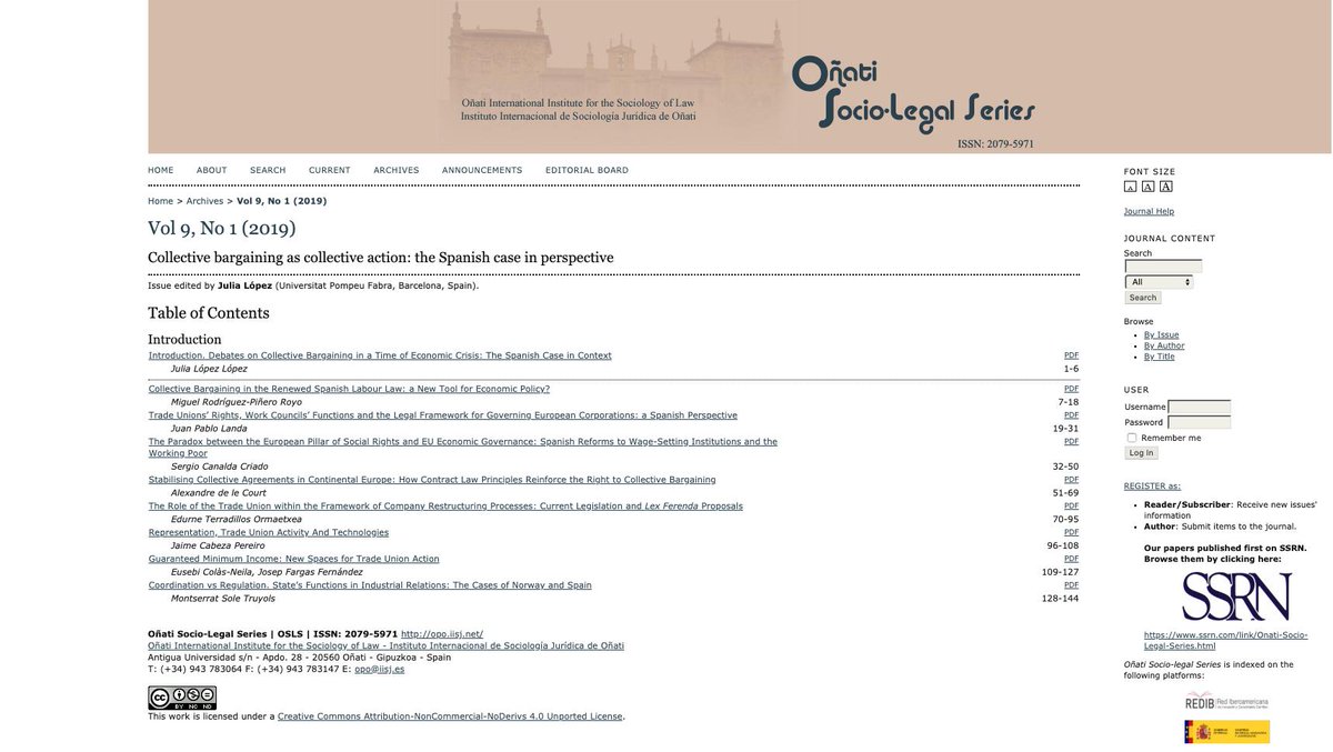 EusebiColas's tweet photo. ‼️A new issue of the  Oñati Socio-legal Series @IISJOnati is online

📕 "Collective bargaining as collective action: the Spanish case in perspective", coordinated by Prof. Julia López, from #greDTiSS @DretUPF 

Available here 👉🏼 https://t.co/gsAJJWqXJl https://t.co/JrksTDYvNB