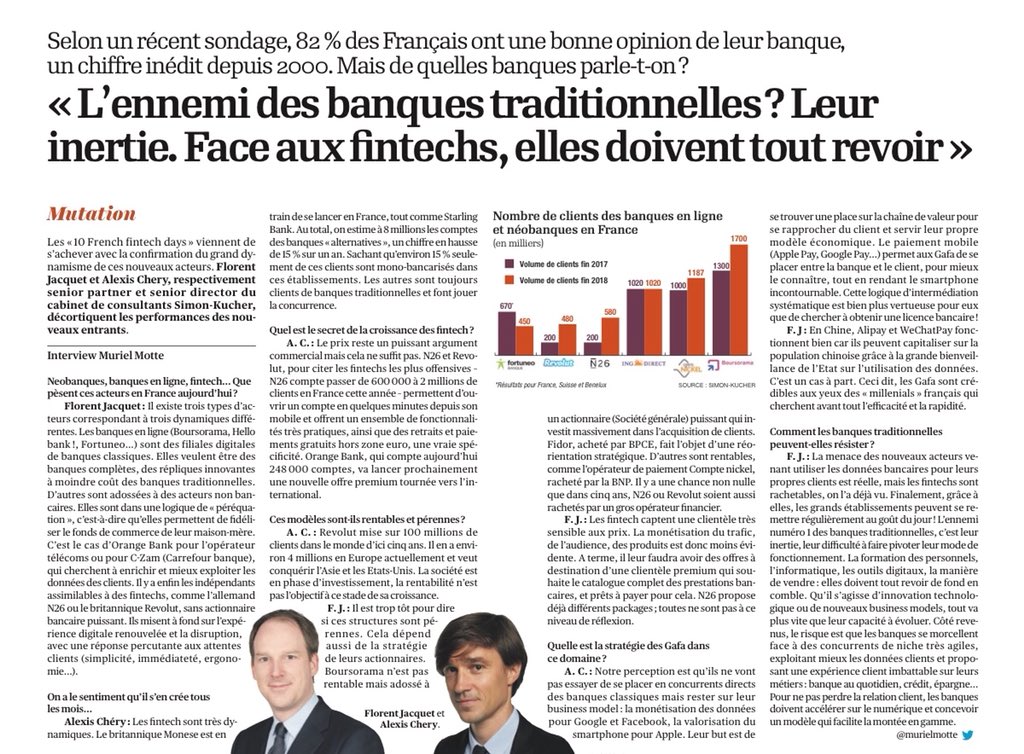 ArianeGgd's tweet photo. Pour conserver la relation avec leurs clients et optimiser les synergies avec les FinTech, les banques doivent accélérer sur le digital et gagner en agilité. #banque #fintech #client @N26FR @RevolutApp @CompteNickel @OrangeBankFR https://t.co/FpFAlPppVj