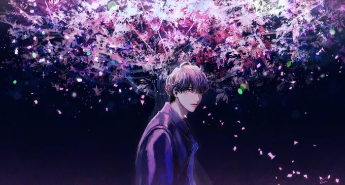 桜と青年 