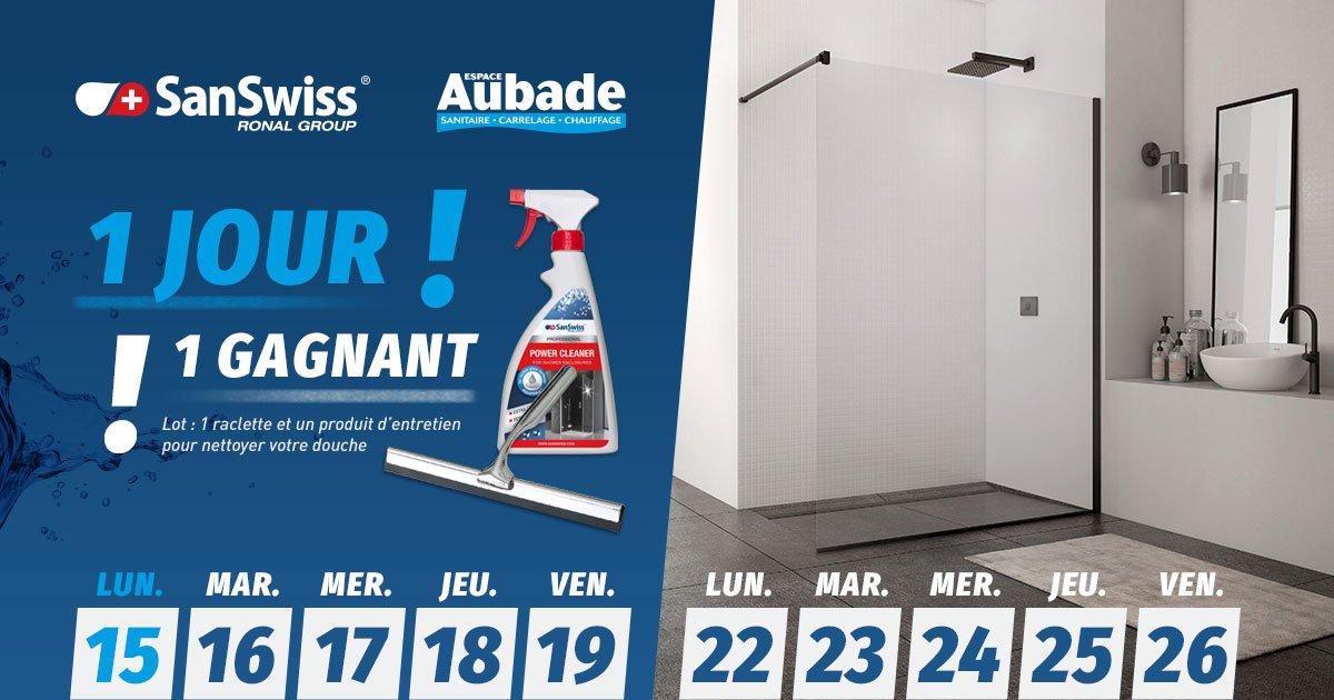 EspaceAubade's tweet photo. #Jeuconcours : pour gagner votre kit de nettoyage SanSwiss (#raclette douche + produit d'entretien).
✅Follow @EspaceAubade 
🔃Retweet ce post 
✅Mentionner votre ville #RacletteSanSwiss
👉Participez sur Fb &amp; Insta pour accroître vos chances !
Annonce du gagnant(e) demain à 9h30. https://t.co/P1oTmc0iXW