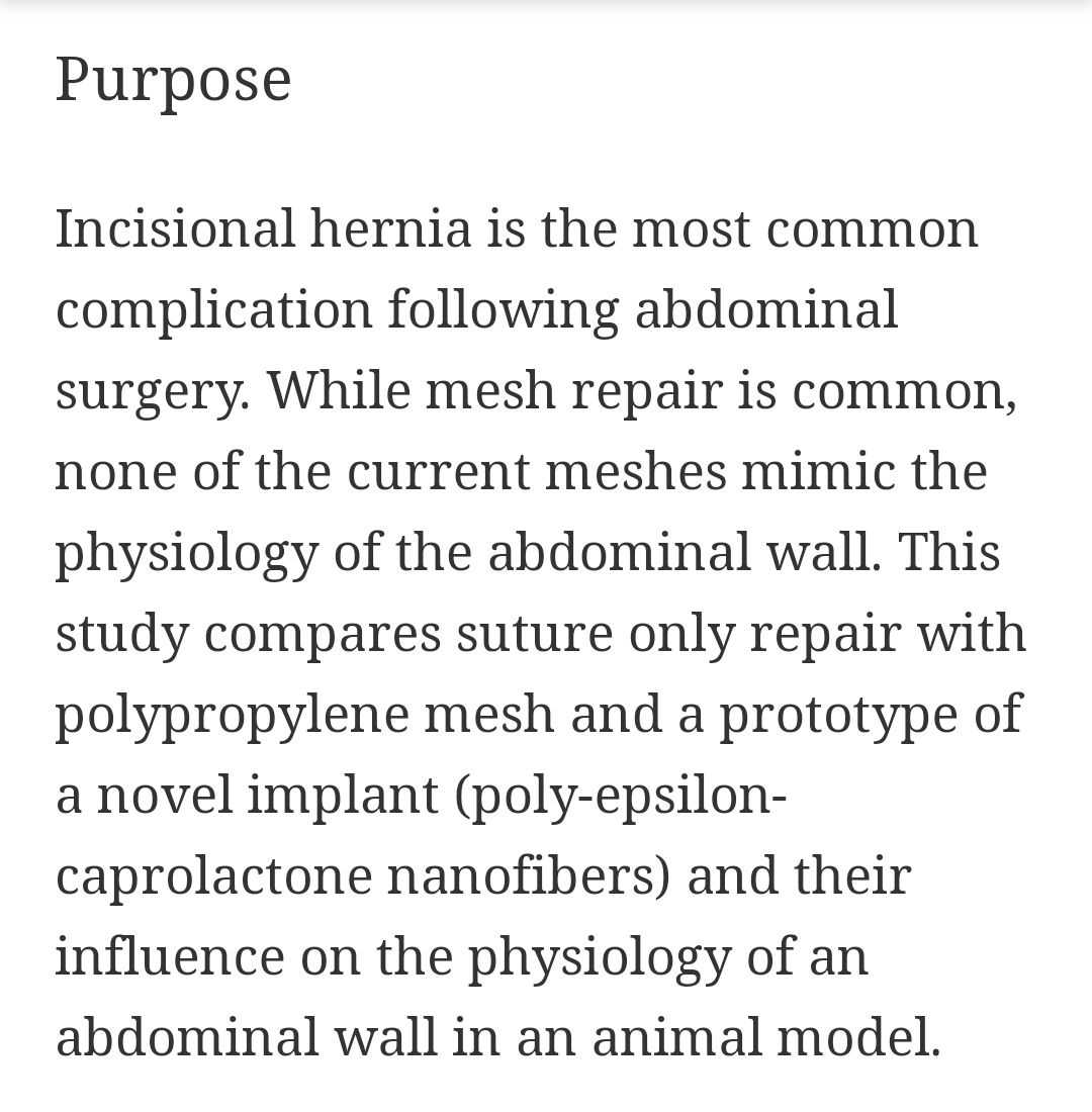 eurohernias's tweet photo. https://t.co/1nU7AfrFqf Dynamic creep properties of a novel nanofiber hernia mesh in #AWR. #HerniaSurgery https://t.co/8XWNcoGkG9