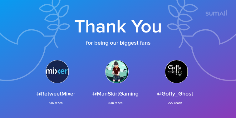 PoliceMixer's tweet image. Our biggest fans this week: @RetweetMixer, @ManSkirtGaming, @Goffy_Ghost. Thank you! via sumall.com/thankyou?utm_s…