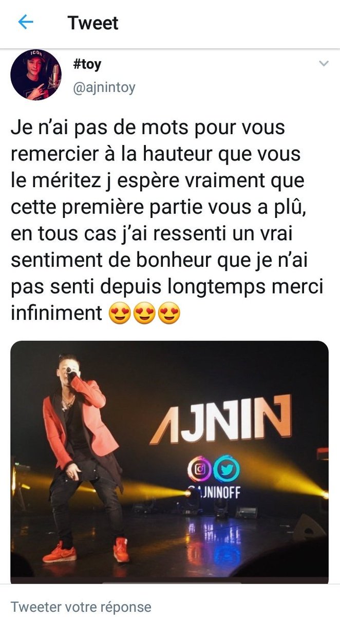 IsabelleVenier's tweet photo. Oh ça me fait trop plaisir !!!!! 😍 Toy et Jimmy qui ont utilisé mes photos dans leur tweet pour remercier le public !!! #LRTs #Ajnin #TherapieTour #PremièrePartie 🤗😘💕 #TweetMemories #MerciÀvous 🙏❤ https://t.co/xndNsg1Al4