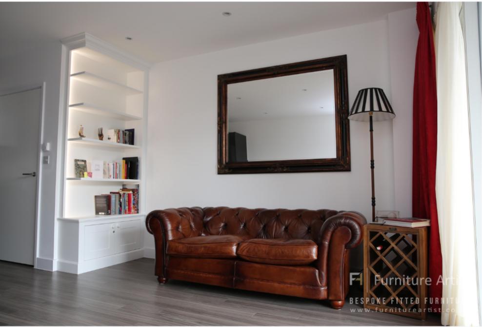 Our #BespokeTraditionalShelvingUnit with #ShakerStyleCupboards is the perfect #StorageUnit for our client's #LondonApartment #LivingRoom. The #TimelessFurniture completes the stylish decor. Get design ideas in our #BuiltInBookshelves & #BespokeBookcases @ buff.ly/2VxlJ3q