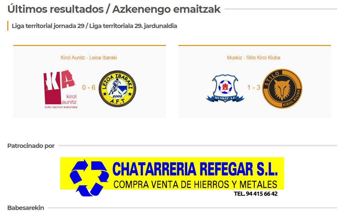 Últimos resultados del club / Klubeko azkenengo emaitzak