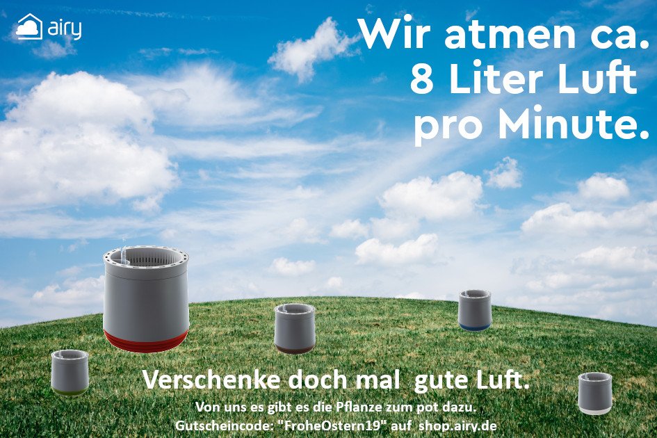 AIRYgreentech's tweet photo. 8 Liter Luft atmen wir jede Minute - das sind 8 Liter Luft, die so rein sein sollte, wie möglich!

Mit einem Airy System kannst Du zu Ostern bessere Raumluft verschenken oder selbst genießen. Von uns gibt es die Pflanze: 
https://t.co/NaGdmNii9T
#airpurifier #durchatmen #guteluft https://t.co/zPR0J7B6fk