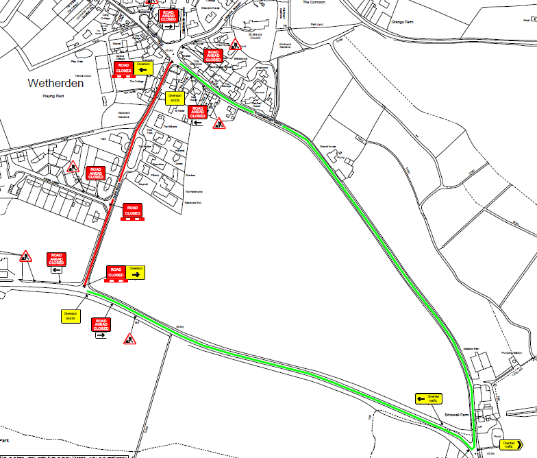 Suff_highways's tweet photo. The full length of Park Road, #Wetherden will be closed on 16 April for emergency block gully repairs. The closure will be in place between 12pm and 4.30pm, please follow the diversion. #SuffolkRepairs https://t.co/367ygM21Nu
