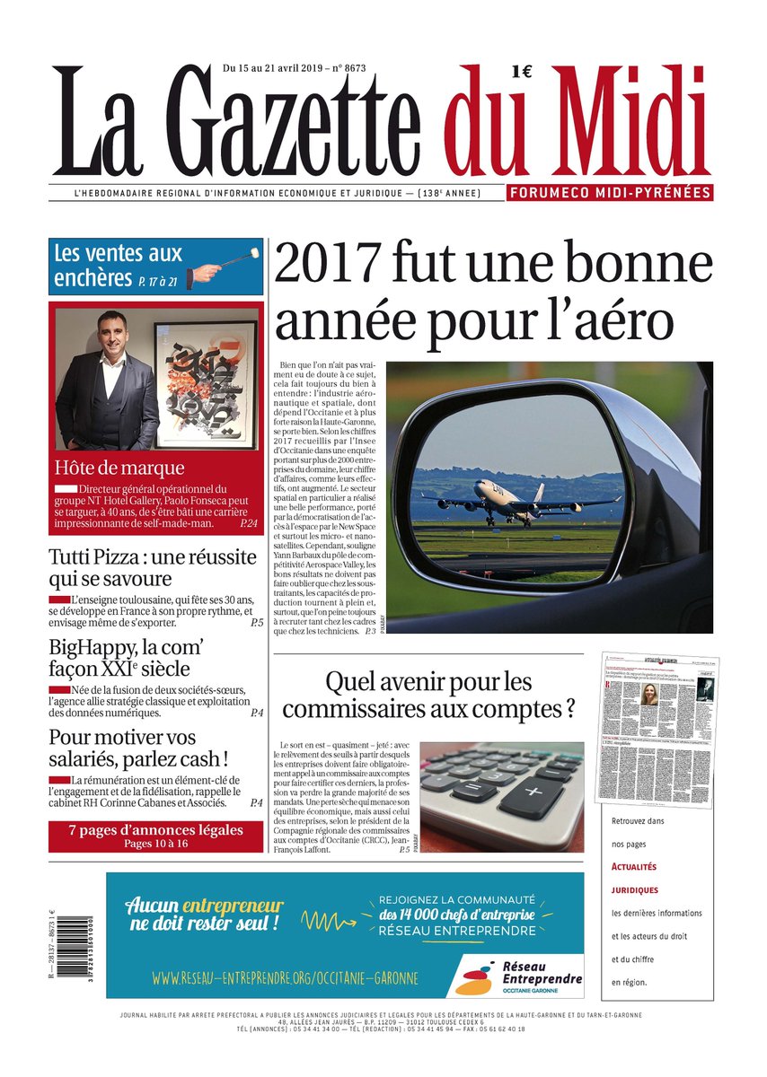 Bon lundi ! A la Une : les bons résultats de l'industrie #aéronautique et du #spatial avec <a href="/InseeRegions/">Insee en Régions</a> #Occitanie, les commissaires aux comptes <a href="/crcctoulouse/">CRCC de Toulouse</a> se cherchent un avenir, les 30 ans de Tutti Pizza, l'agence de #communication Big Happy (anciennement <a href="/lagence_happy/">Big Happy</a>)...