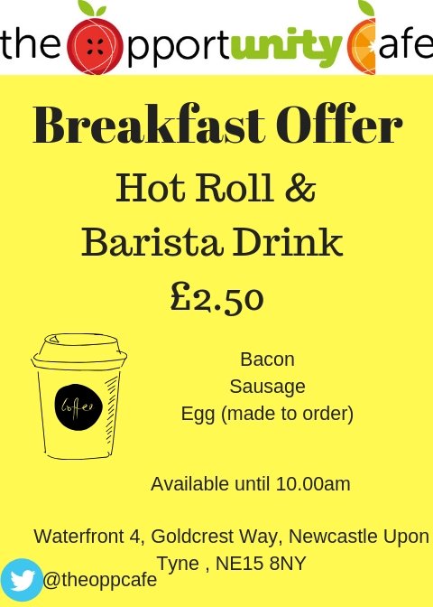 theoppcafe's tweet photo. We are still running our campaign our 250th follower will get a FREE barista drink! We also have some great offers running see below! #nefollowers #paidjob #learningdisability #opportunitycafe https://t.co/rbbiCNVeA8