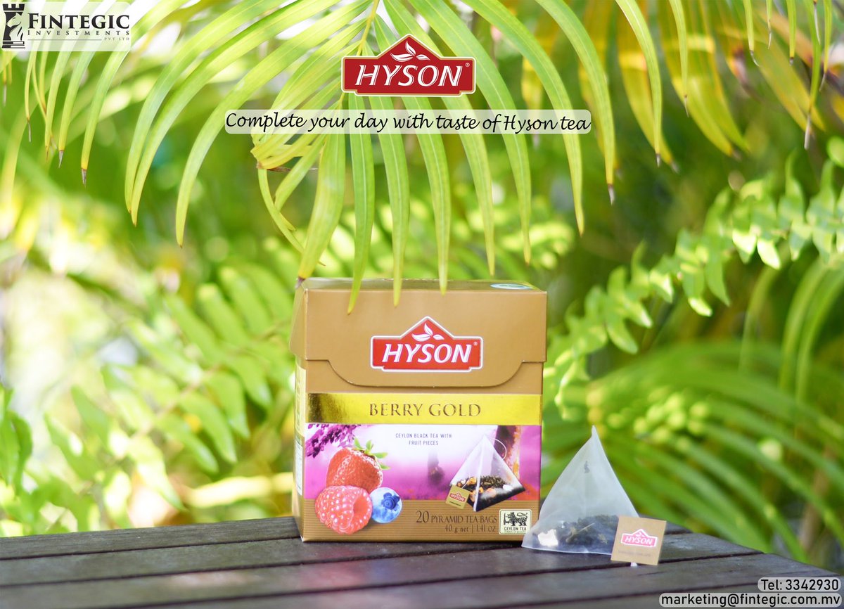 FintegicMV's tweet photo. Find peace, comfort and refinement with Hyson Teas. 

#Hysontea #infusiontea #berrygold #pyramidteabags  #Maldives #fintegicinvestments #tea https://t.co/zf5G3S9eXR