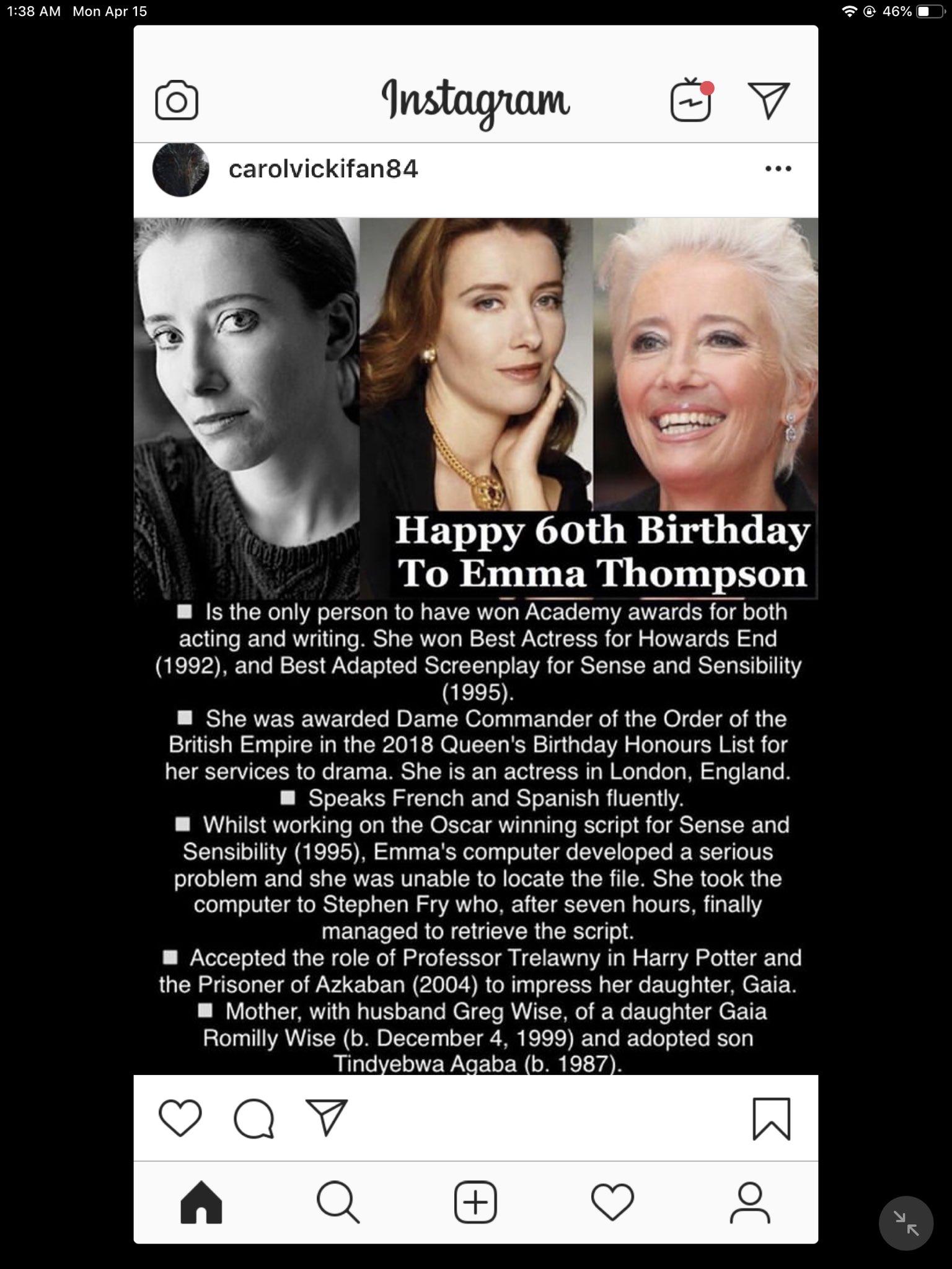 Happy Birthday! Emma Thompson, Emma Watson, Luke Evans and Elizabeth Montgomery        