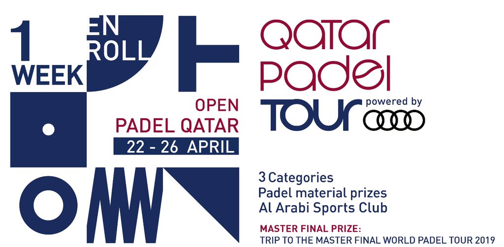 QatarPadelTour's tweet photo. One week left for Padel Qatar Open in Al Arabi Sports Club! Are you going to miss it? You can now sign up in https://t.co/VCIJD0JnUZ or by email to inscriptions@qatarpadeltour.com 🎾🇶🇦🙌🏻

Join the challenge until Saturday 20th until 12 pm! Come on!

#padel #qatarpadeltour #Qatar https://t.co/fYe3uHfxgw