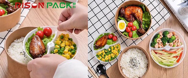 risoncup's tweet image. Muti-kraft bowl with pet lid 👍👏👏👏 we are NO1 in china 
one bowl+one pp grid+one pet lid 😀😀👏new arrived
