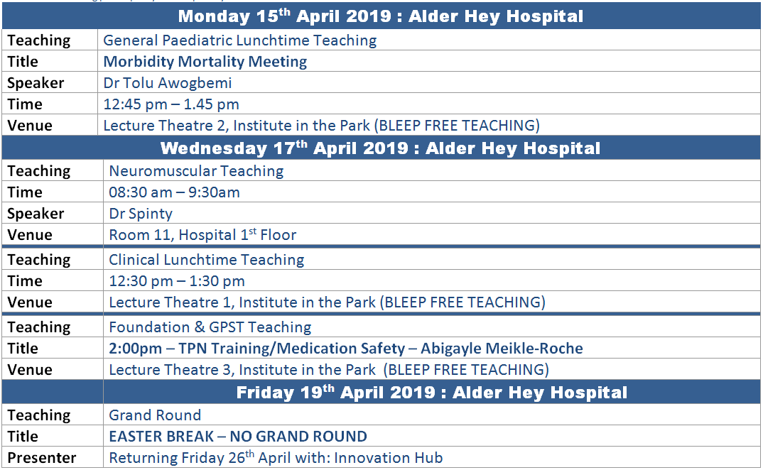AlderHeyMedEd's tweet image. This Weeks Medical Education Teaching programme... all invited #clinicalteaching #foundationtraining #paediatricteaching #neuroteaching #alderhey #medicaleducation #specialist