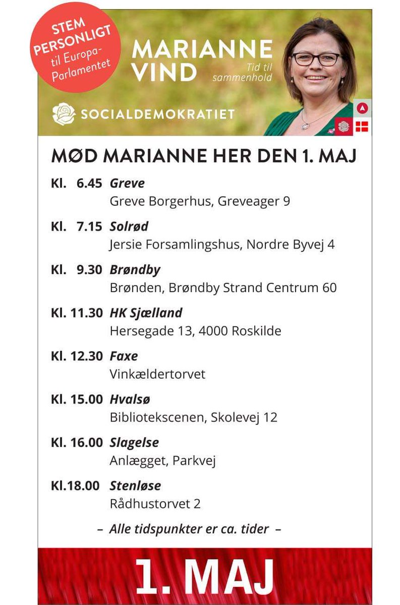 MarianneVind's tweet photo. 1. maj er lige om hjørnet. Uligheden er stigende, arbejdsmiljøet forringes og den fri bevægelighed giver stadig #socialdumping. Både talen og rute er klar. Jeg er klar 💪🏼Håber vi ses. #StemPåMarianne #VindiEU #ep19dk #arbejde #dkpol #eudk https://t.co/bZmXPmb3r5