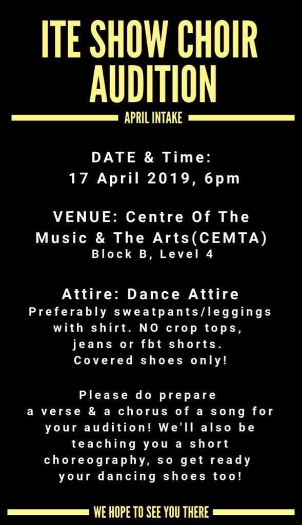 iteshowchoir's tweet photo. If you have any questions regarding the audition, do not hesitate to DM us here! βοΈπ₯ Hope to see YOU soon! β€οΈ
#ITEShowChoir https://t.co/NwzwiMG5rv