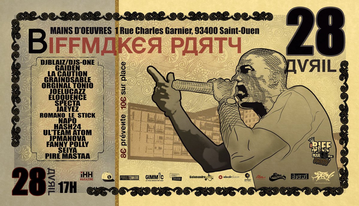 iHH_magazine's tweet photo. Le prochain RDV rap indé a lieu le 28 avril à @mainsdoeuvres à St Ouen ! La #BiffmakerParty ramène du beau monde, des places à gagner sur notre page FB ! https://t.co/pmiZxuxr4P