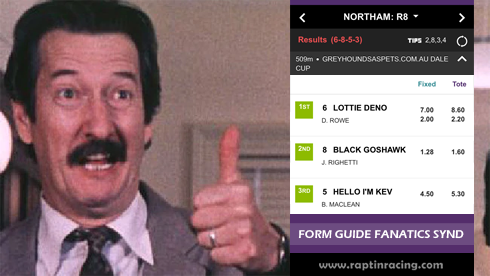 RaptInRacing's tweet photo. Seems Darryl got some of the 20/1 into 7/1 about Lottie Deno in the Dale Kerrigan Cup heat victory at Northam this arvo as well! #greyhounds #winners #racing #odds #syndicates https://t.co/UYpo4ppL5p