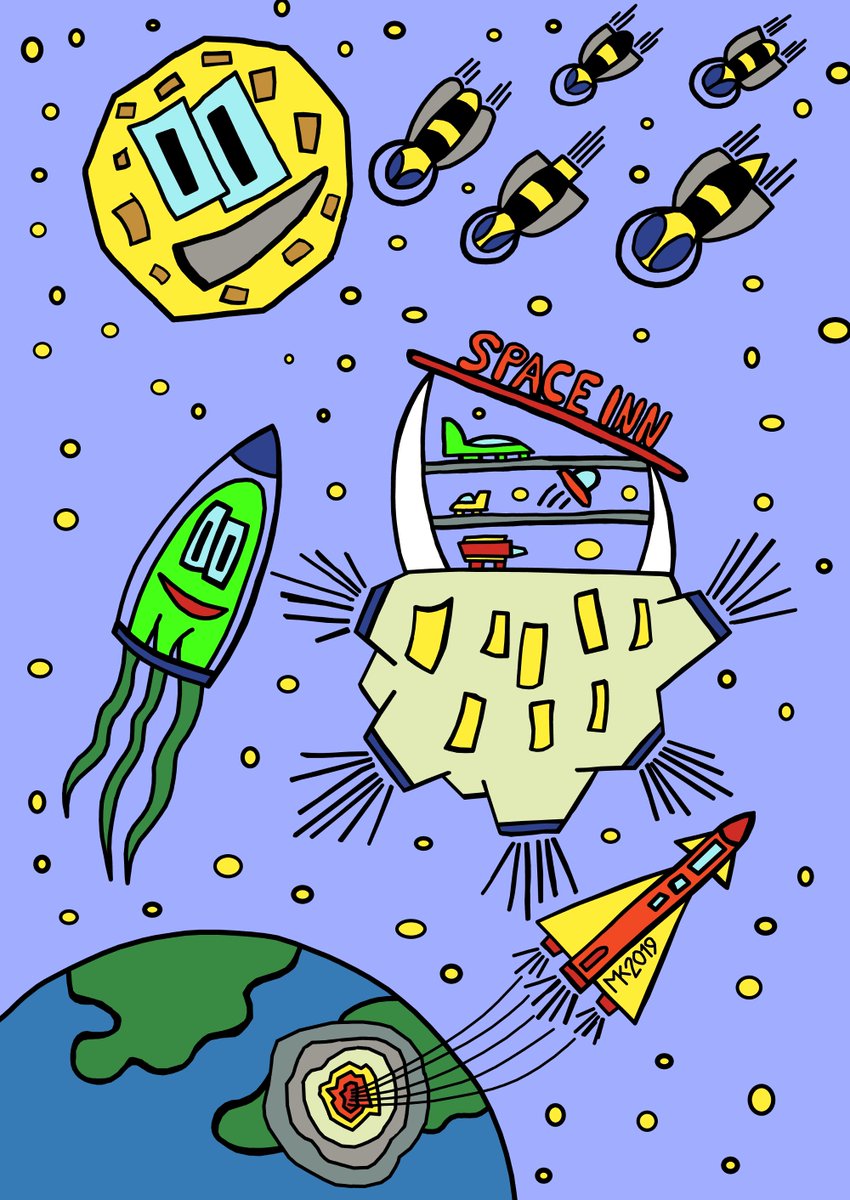 MartinKoeplArt's tweet photo. Welcome to the #spaceinn. A #digital #redraw of an older #drawing. #sciencefiction #rocket #earth #moon #asteroid #wasp #flying #welcome
https://t.co/anm9Vltz4R https://t.co/IeTX7vKiEg
