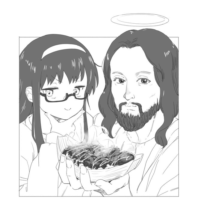 神絵師と私とたこ焼きの3ショット 