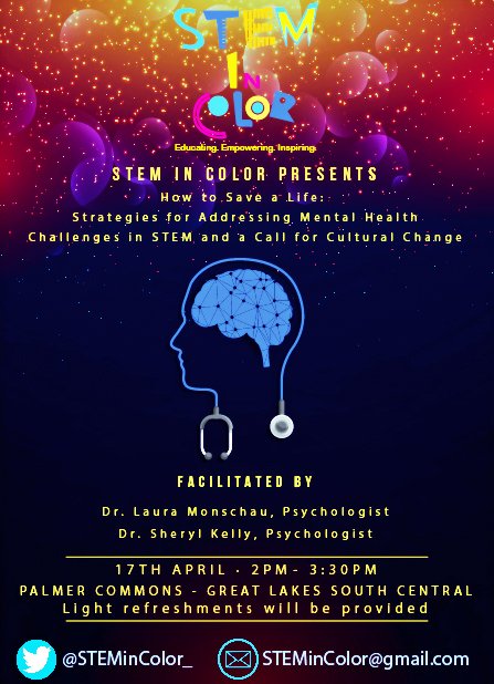 Don't forget to sign-up for this critical workshop on mental health!! This will definitely be one you don't want to miss! RSVP here and retweet: forms.gle/V24XQ6s2vhcor8… #STEMinColor #MentalHealth #BlackinSTEM #DEI #Diversity #Inclusion