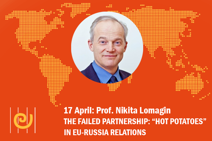 EUSP_Russia's tweet photo. The second open lecture of the Month of Global Affairs will be on April 17, Wednesday at 18:30 in the Golitsyn Hall (20, Reki Fontanki emb.). Professor Nikita Lomagin will speak about the hot topics in the EU-Russia relations . Free registration: https://t.co/yOzEyCNk6P https://t.co/HCtge8p6tw