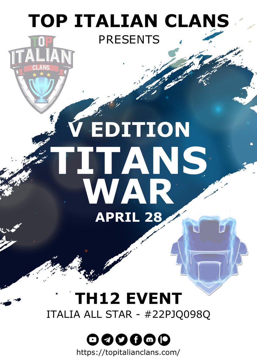 _GamersHouse's tweet photo. 5° Ed. Titans War!

Il 28 Aprile non perdetevi la quinta Titans War! Se siete th12 e volete guerreggiare questo è l'evento che fa per voi!

per partecipare occorre essere presenti nel nostro server discord: https://t.co/XGtUGJQoKg

#clashofclans #topitalianclans #titanswar https://t.co/gHRc2jyUgS