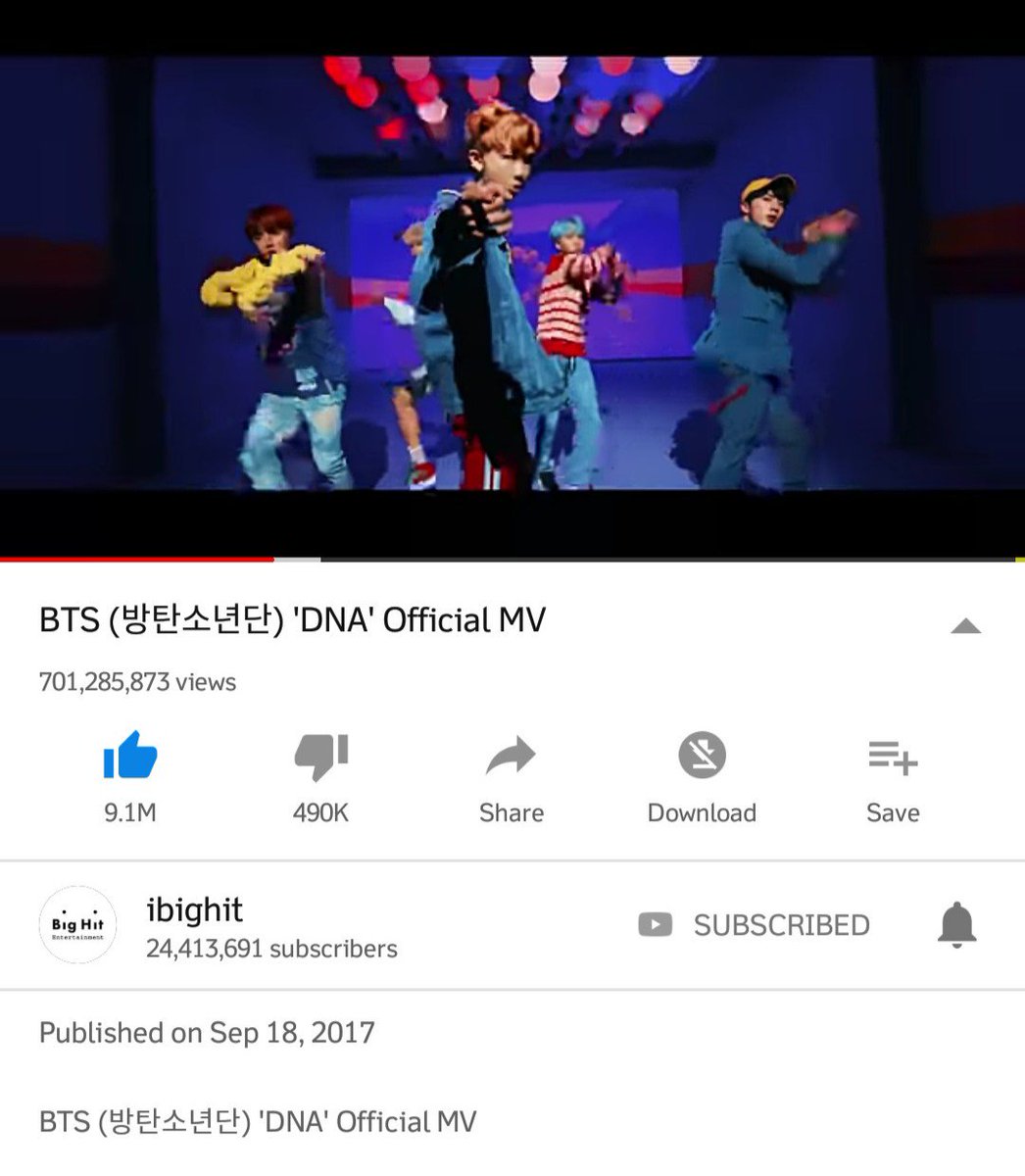 RAPMON_PH's tweet photo. [INFO] #BTS' DNA MV is now officially their first music video to surpass 700 million youtube views and the first korean boy group mv to do so.
#DNA700MParty https://t.co/Bk15bbaAdL