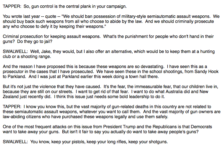 ByronYork's tweet image. Dem Rep Eric Swalwell, now running for president, would ban possession of 'military-style semiautomatic assault weapons.' Government would buy existing weapons. Jail for owners who refuse to give them up. From CNN: