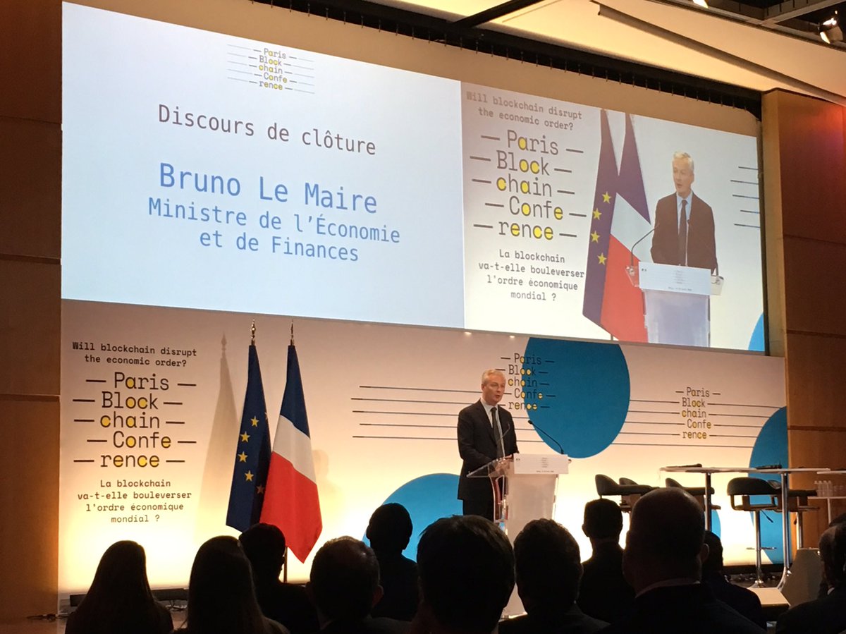 JackGavigan's tweet image. France’s Minister for the Economy and Finance @BrunoLeMaire says that he can envisage centralised stock exchanges being replaced by decentralised markets built on blockchain technology. #ParisBlockchainConference