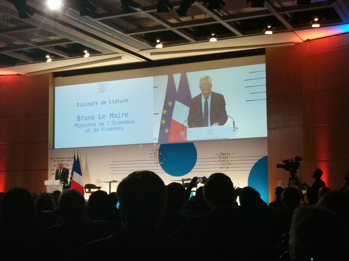 paul0_fr's tweet image. Bruno le Maire croit à la blockchain.
En direct de #parisblockchainconference