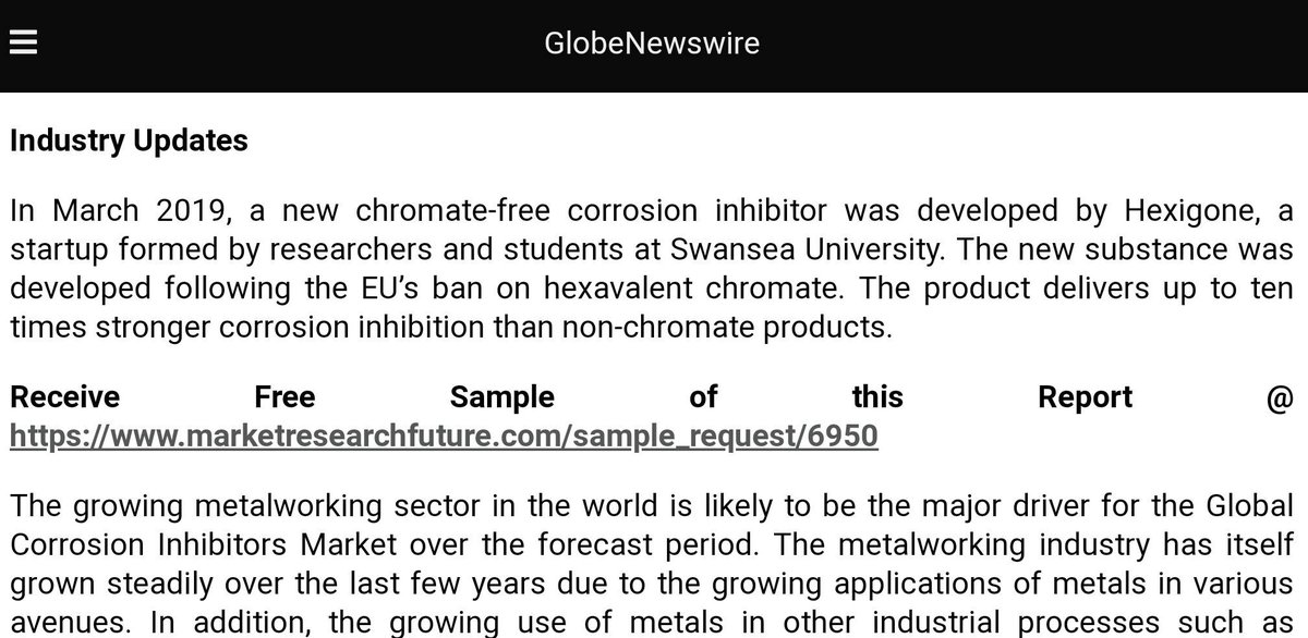 Great to see Hexigone mentioned in 
"Corrosion Inhibitors Market Report Insights and Industry Analysis by Product"

globenewswire.com/news-release/2…

#ChromeFree #AntiCorrosion 
#MondayMotivation