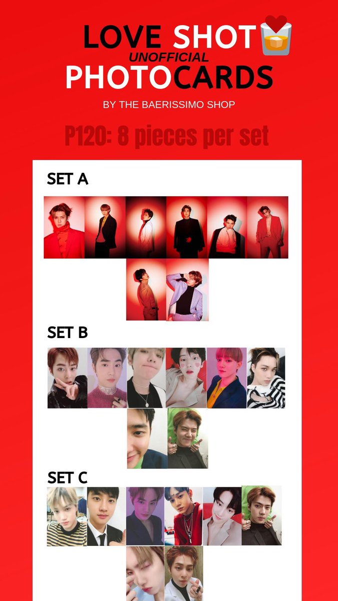 bAERIssimoshop's tweet photo. HELP RT

EXO LOVE SHOT Unofficial Photocards

P120 per set + sf

with freebies

Buy 2 sets for P200

DOO and DOP: May 1, 2019

DM to buy :)
Samples below this tweet. https://t.co/VXTFci2U7Q