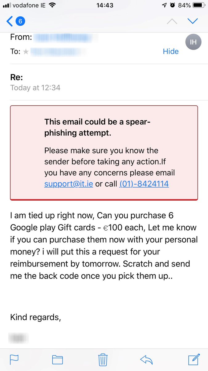 itdotie's tweet photo. Great catch by @VadeSecure, a product that we recommend and provide to many of our customers. #Vade uses the very latest in #AI and #MachineLearning technology to help you stay a step ahead of #CyberCriminals. #SpearPhishing #BeatTheScammers https://t.co/Anow7ZyQzd