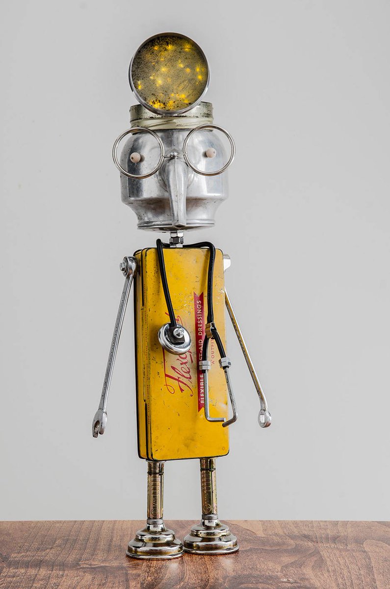 Thanks for the kind words! ★★★★★ "Wonderful Dr Pot love the head light which has bulbs in it . Individually made funky piece of art that brings a smile to your face. Would highly recommend Tinfolk" JULIE. #art #sculpture #foundobject #robot #foundobjectrobot