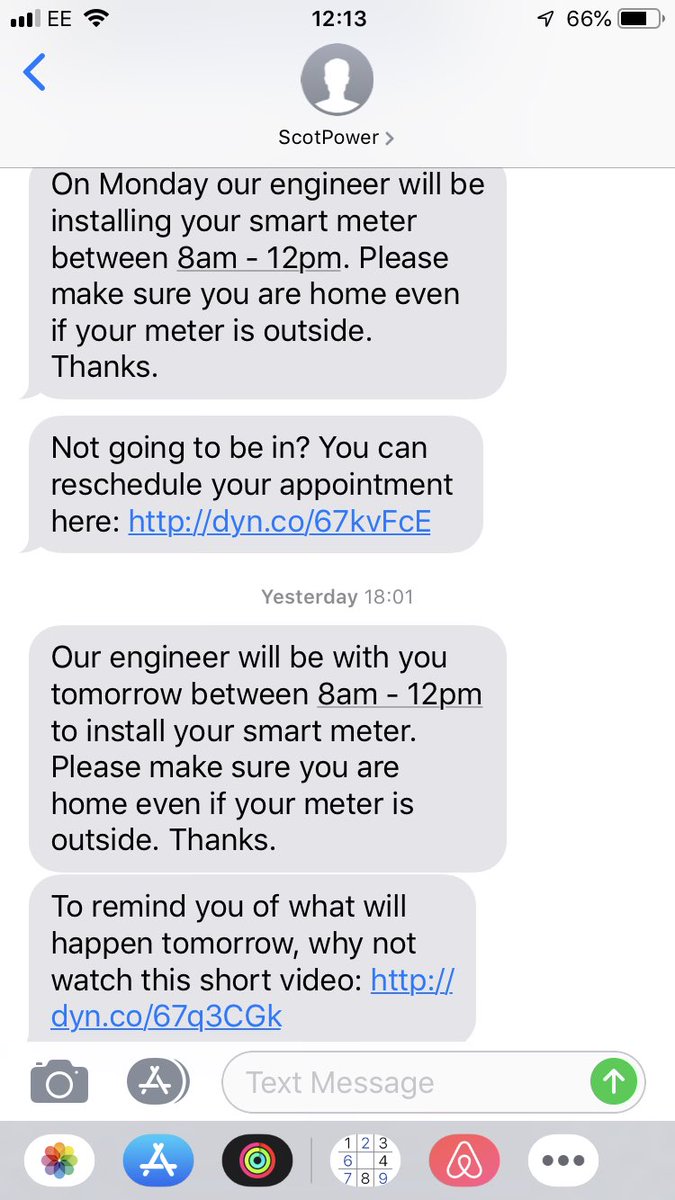 TomGreen09's tweet photo. 5 reminder text messages in 6 days making sure I’ll be in, yet your installer doesn’t even turn up 🤷🏽‍♂️ @ScottishPower https://t.co/f9aYvVB8m5