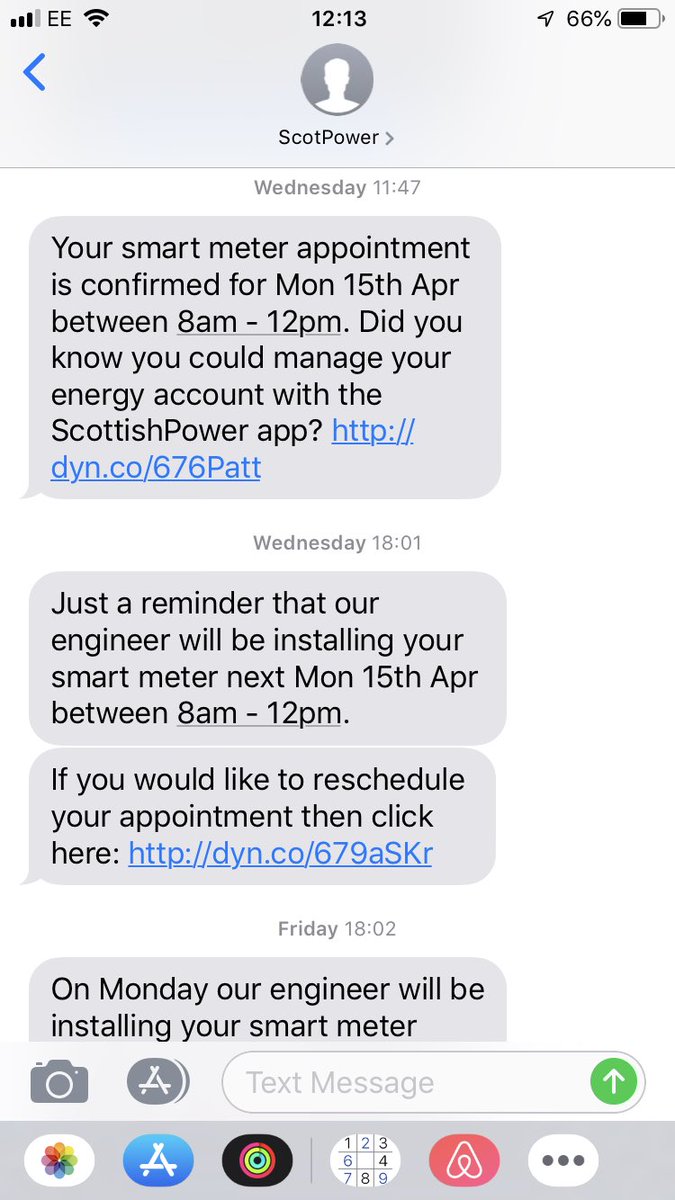 TomGreen09's tweet photo. 5 reminder text messages in 6 days making sure I’ll be in, yet your installer doesn’t even turn up 🤷🏽‍♂️ @ScottishPower https://t.co/f9aYvVB8m5