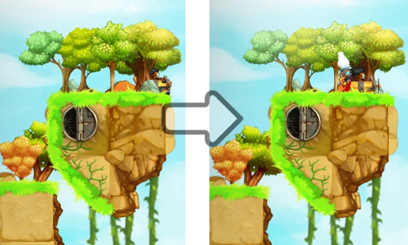 Excalisoft's tweet image. Sometimes Captain Jack got lost in the woods on our moving islands :-) Problem solved. #IndieGameDev #indiegames