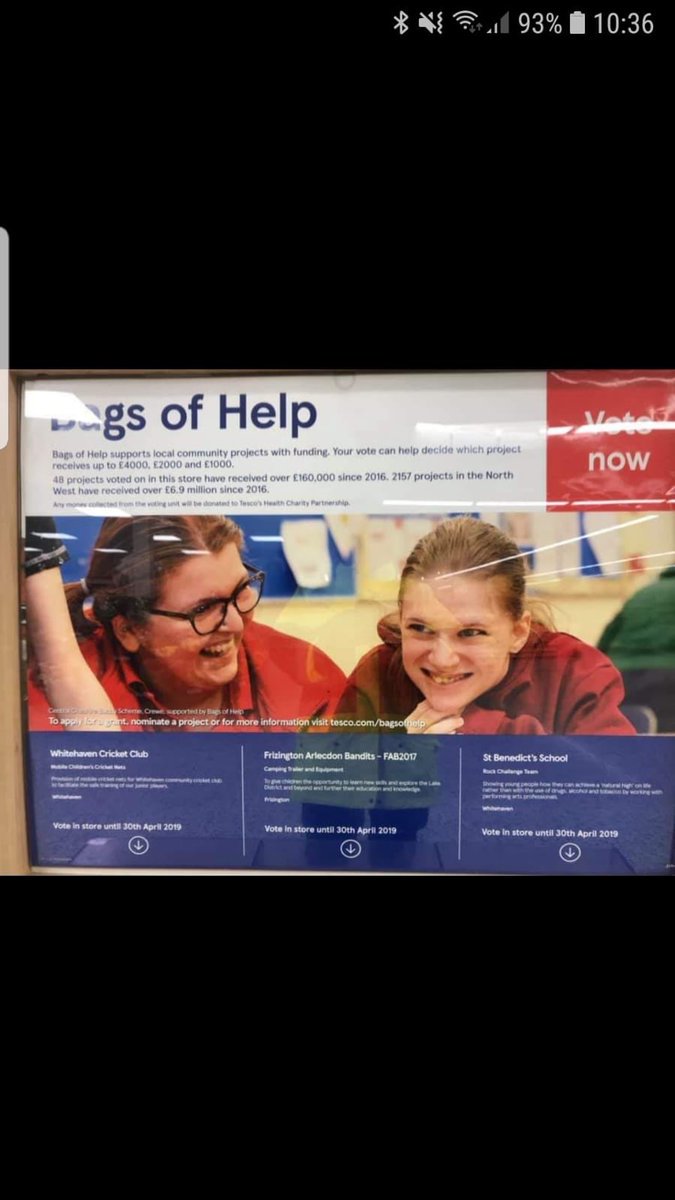 StBenedictsHS's tweet photo. There is still time to get your votes in! If you’re in #TescoWhitehaven this week, please vote for our amazing @ukrockchallenge Team who are in the Bags of Help! @MightyBennies https://t.co/cEYz6br6DV