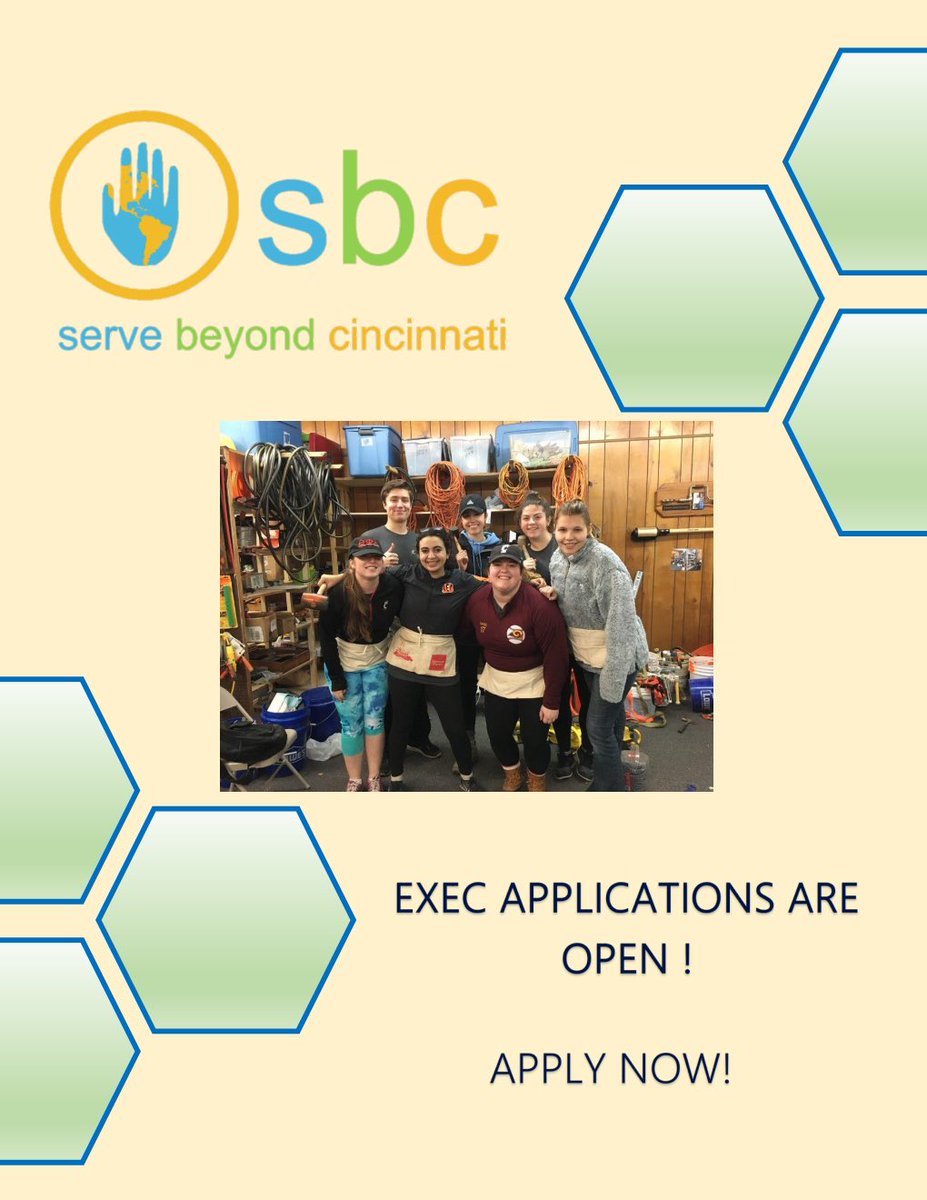 SBC_UC's tweet photo. Are you interested in Serve Beyond Cincinnati Exec Board? Applications for the 2019-2020 School year are open! If you are looking to be apart of this amazing organization, please apply!

https://t.co/BcxUSp95kh https://t.co/l2MsrqyLXY