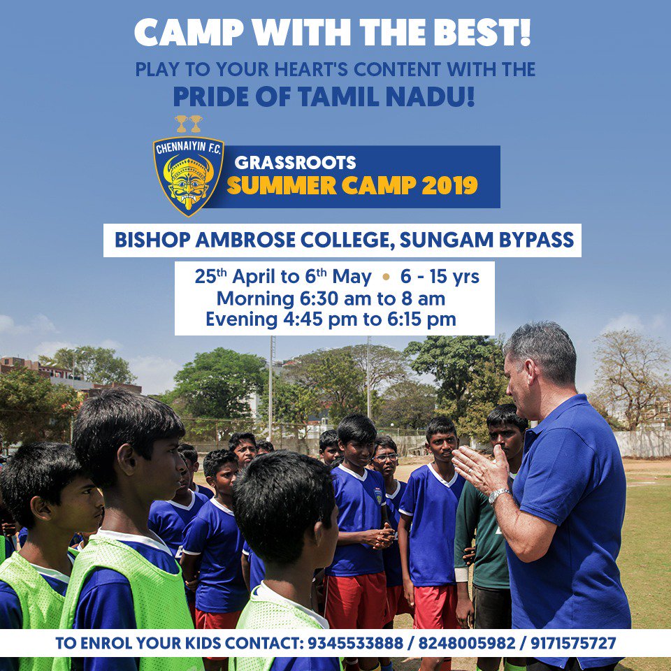 ChennaiyinFC's tweet photo. Let your young ones unleash their talents! 💪

Enrol your kids for our Grassroots Summer Camp 2019 where they can begin their journey towards becoming the pride of TN. 💙

#TamizhaninPerumai #PoduMachiGoalu https://t.co/oXWIs1916b