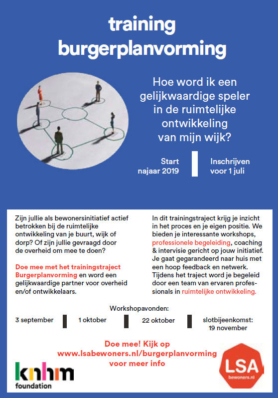 Zijn jullie als bewonersinitiatief actief betrokken bij ruimtelijke ontwikkeling van je buurt, wijk of dorp? Doe mee met het trainingstraject Burgerplanvorming van <a href="/KNHM_/">m.k</a> &amp; <a href="/LSAbewoners/">LSA bewoners</a> en word een gelijkwaardige partner voor overheid en/of ontwikkelaars. knhm.nl/trainingstraje…