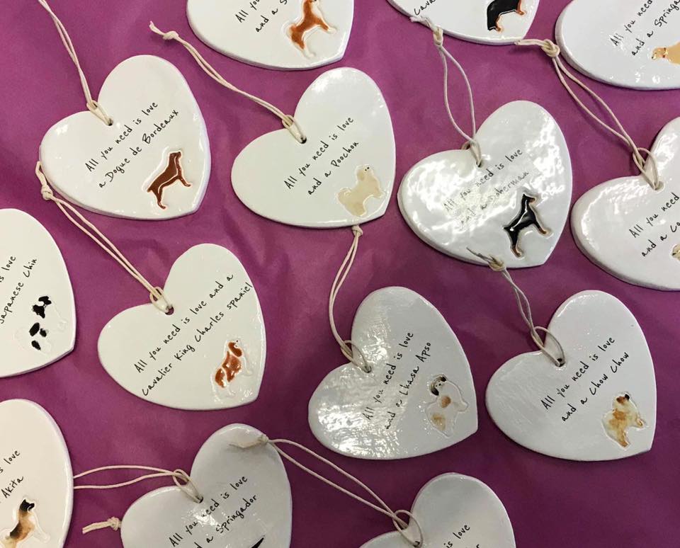 Pots &amp; Paws of Rothbury have Lots of new dog breed hearts in today with lots more coming. £3.95 each and they can be posted, p&amp;p from 99p. Open all Easter weekend from 1000-1700.