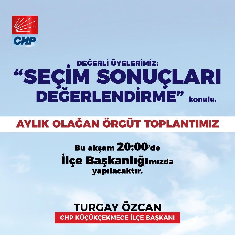 yenikckmce's tweet photo. 📣 ‘Seçim Sonuçları Değerlendirme, konulu Aylık Olağan Örgüt toplantımıza tüm üyelerimiz davetlidir. 
🗓 15 Nisan (BUGÜN) 
⏰20:00
📍Küçükçekmece İlçe Başkanlığı https://t.co/fOvEDjmcBA