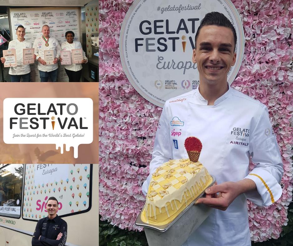 Steff Janssen van IJssalon Florence wint de 1ste plaats bij de kids jury tijdens het Europees Gelato Festival in Rome met zijn overheerlijk apricot almond pie-ijs. Dagelijks in de vitrine.